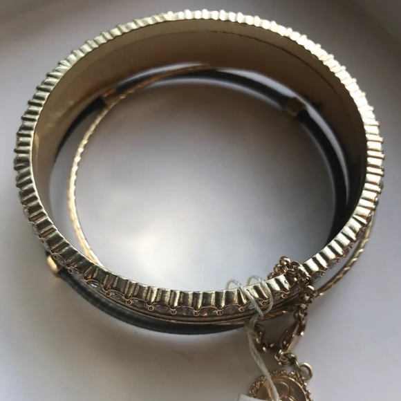 JESSICA SIMPSON GRAY & BLACK Gold Colorwheel Wrapped Cord Stacked Bracelet - NWT - Picture 5 of 5